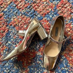 RARE silver Prada block heels